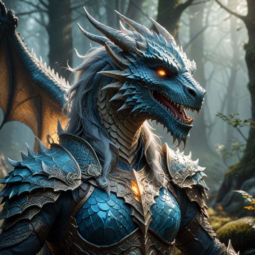 Epic Dragonborn Warrior in Ancient Forest