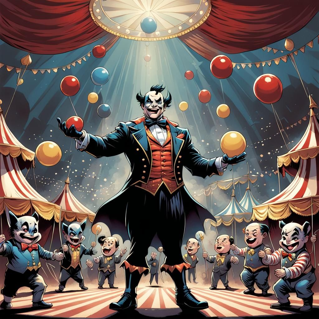 The Clown Prince of Crime as Circus Ringmaster in Comic Book...