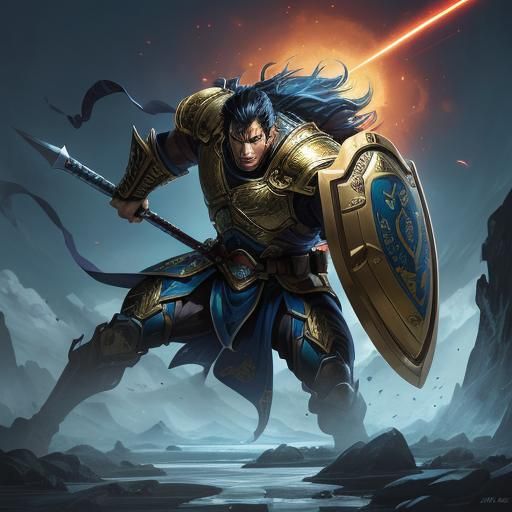 Epic Fantasy Hero Wields Shield of Light