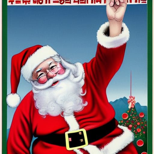 Santa Claus in North Korean Propaganda Poster Art