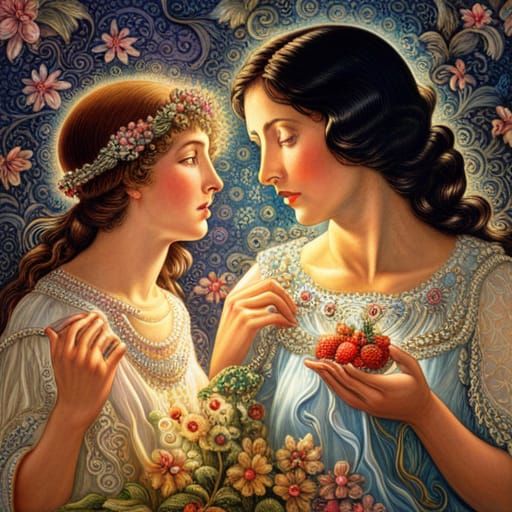 Sensual Tease: Woman with Strawberry, Maximalist Style