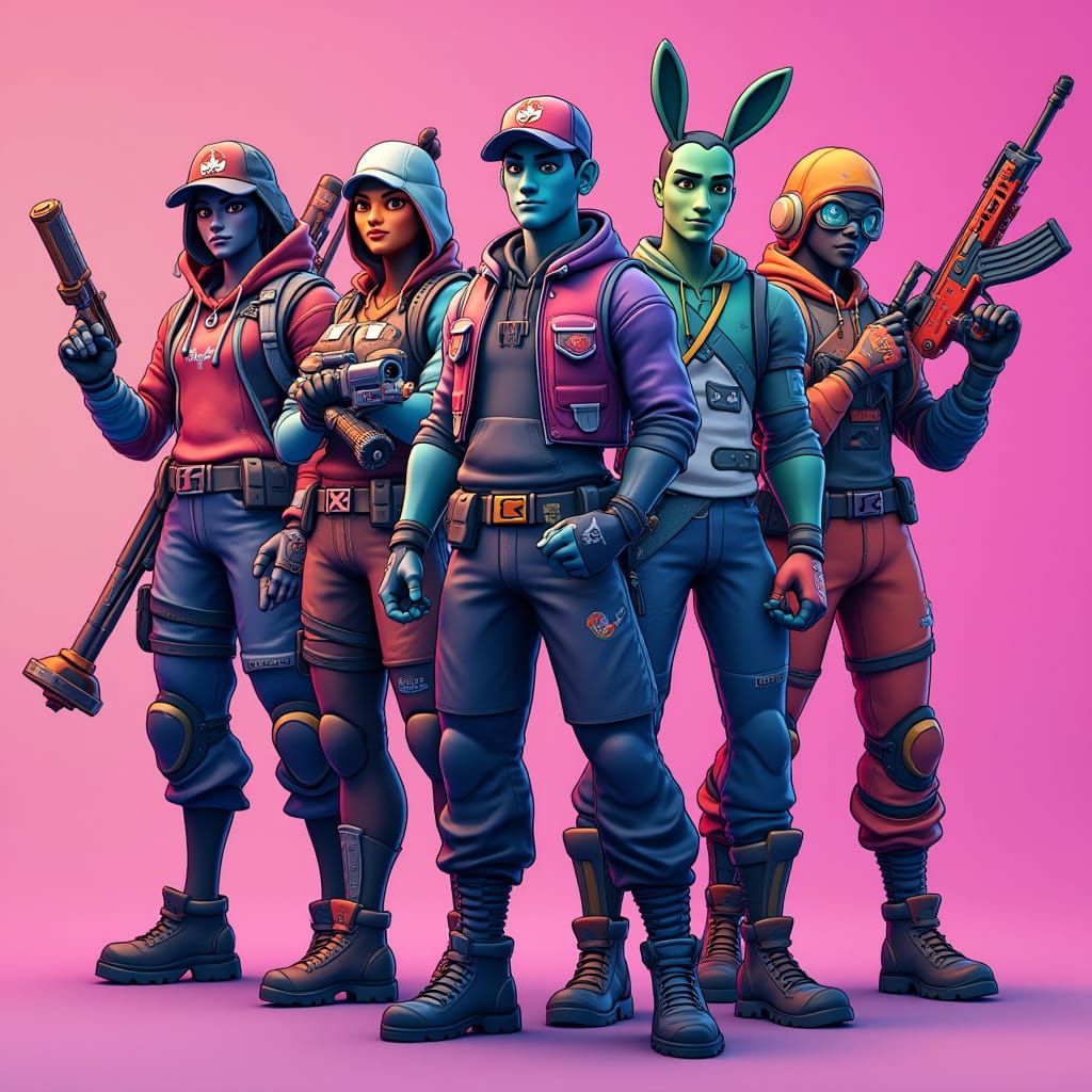 Stylized Fortnite Guns and Skins Digital Art