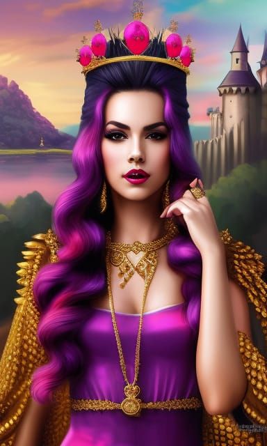 Realistic Punk-Rococo Queen in Elegant Castle Setting