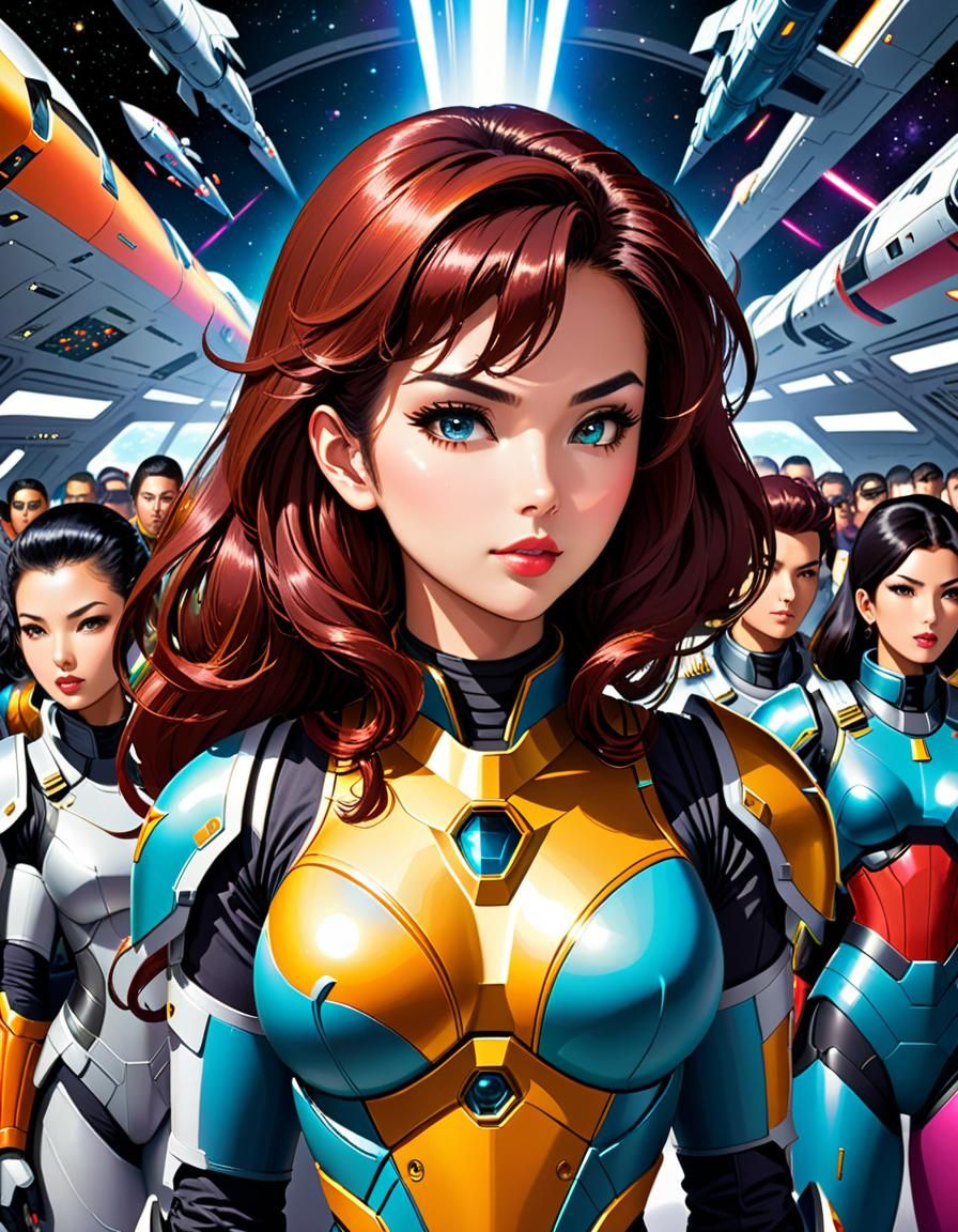 Epic Space Warrior in Bustling Space Garrison