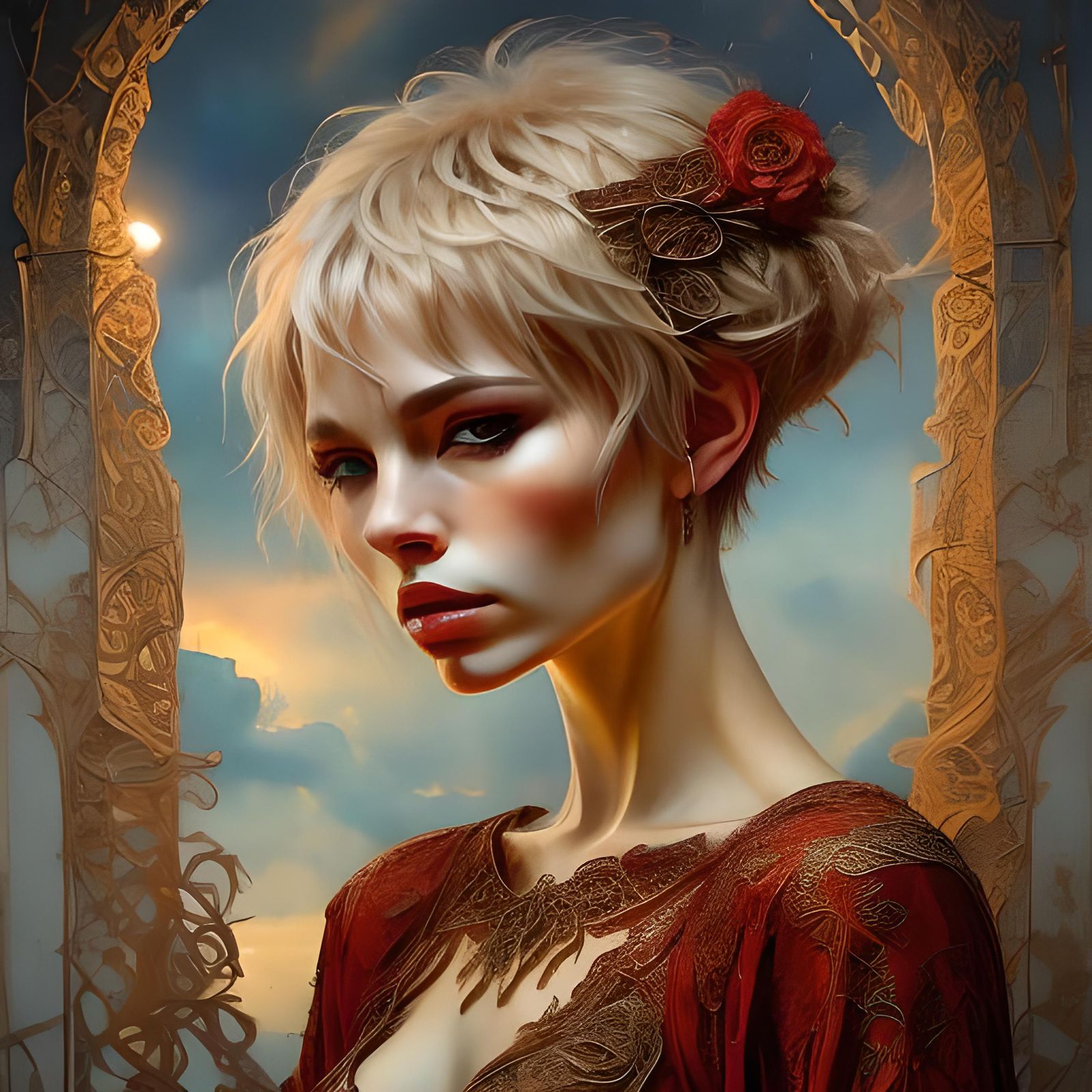 Elegant Woman in Opulent Royal Hall