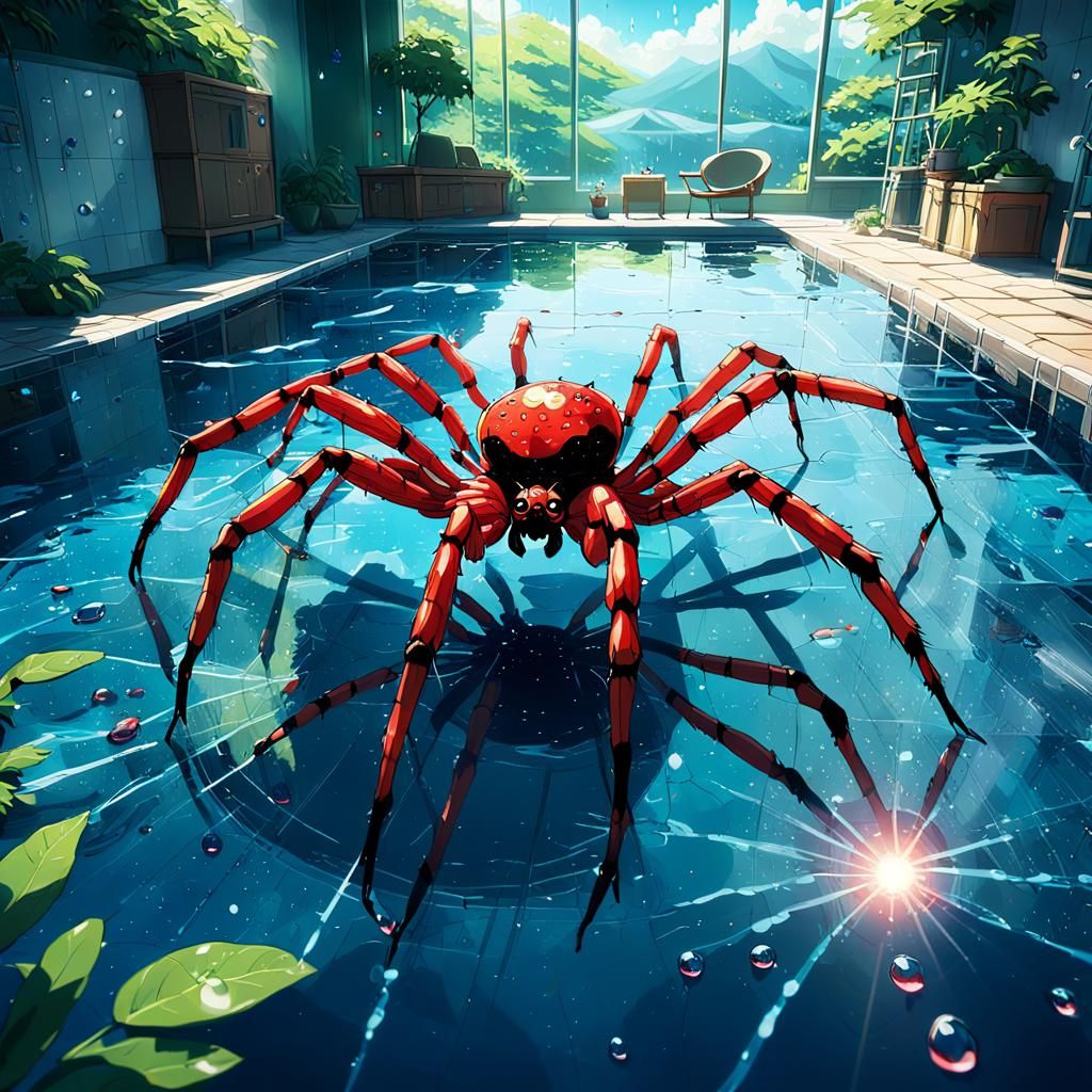 Vibrant Red Spider Reigns Supreme in an Enchanted Summer Oas...