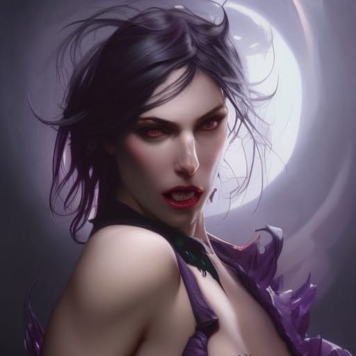 Morrigan Vampire Portrait in Dark, Hyperdetailed Style
