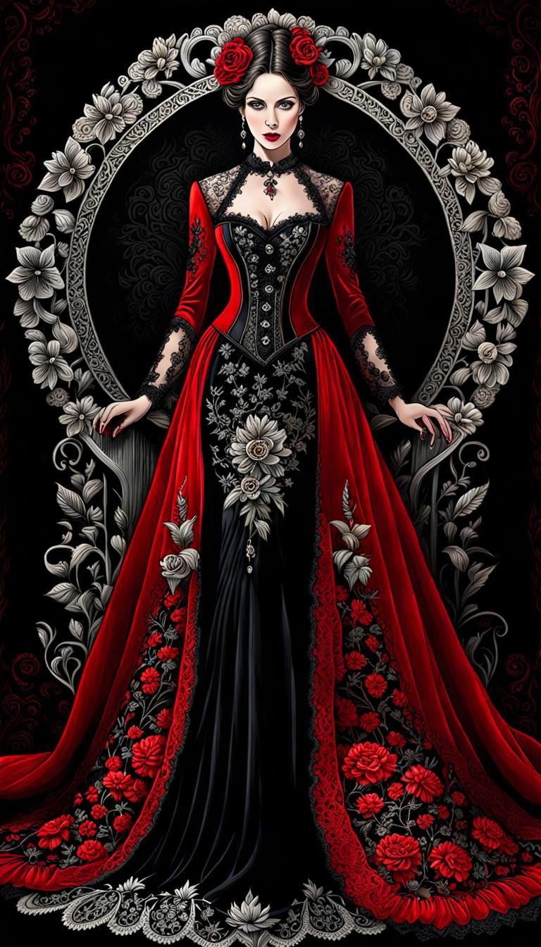 Pretty Gothic Girl Wearing Haute Couture Dress