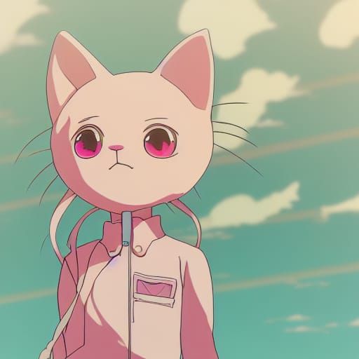 Majestic Pink Neko Girl Illuminated by Warm Studio Ghibli Li...