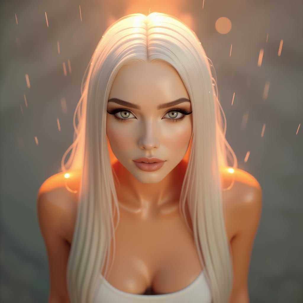 Alien Woman Gazing Up in Orange Rain