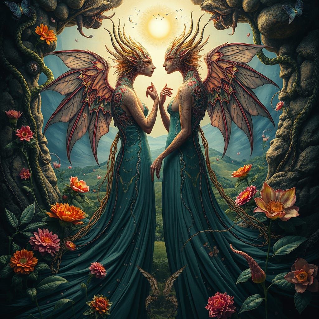 Dreamlike Realm of Intertwined Mystical Creatures