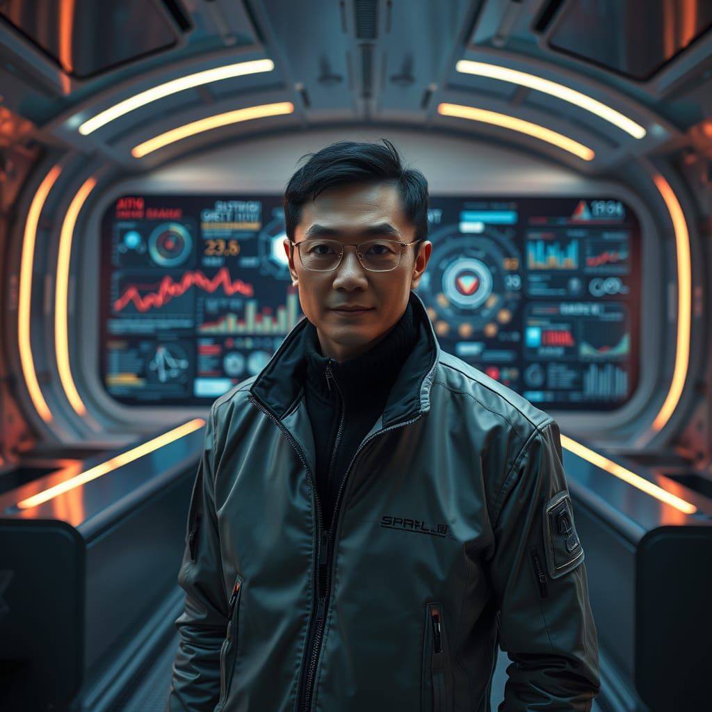 Visionary Entrepreneur in High-Tech Lair with Futuristic Vib...