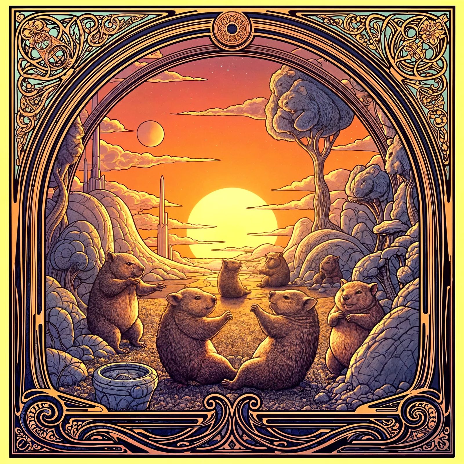 Wombats Frolic in Utopian Sci-Fi Landscape