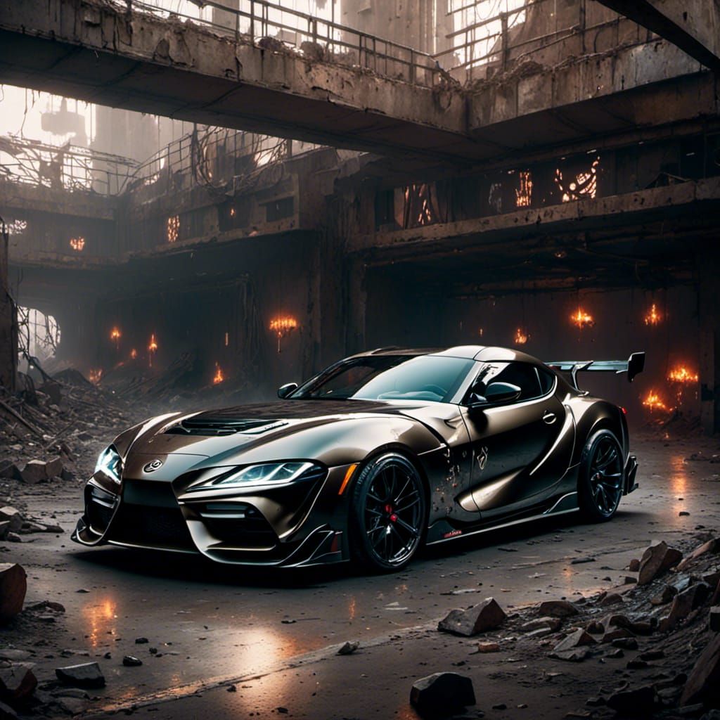 Toyota Supra in Retro Cyberpunk Futurism