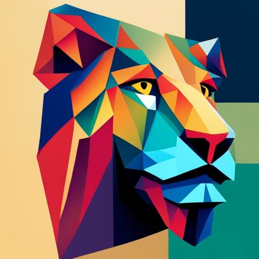 Cubist Lion with Geometric Majesty