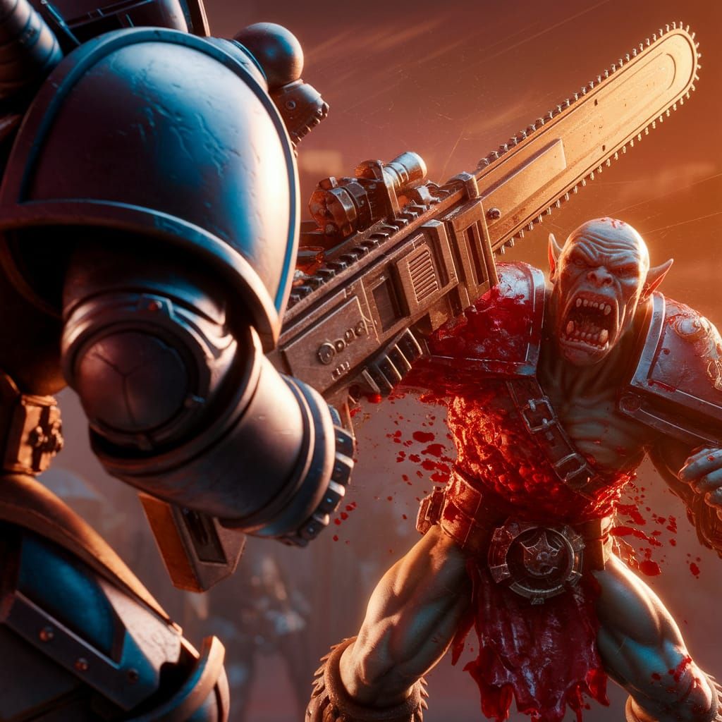 Warhammer 40K Space Marine Bisects Orc