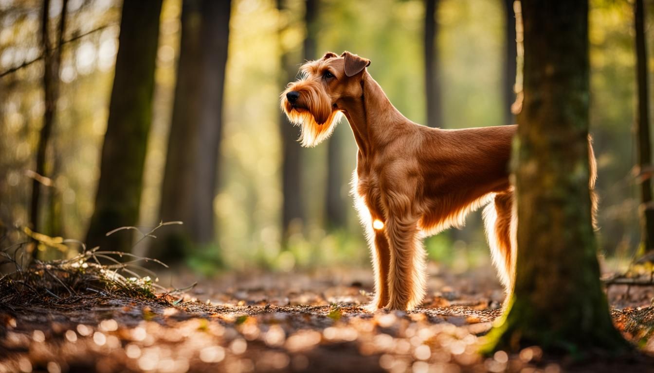 Lively Irish Terrier in a Sunny Forest Landscape