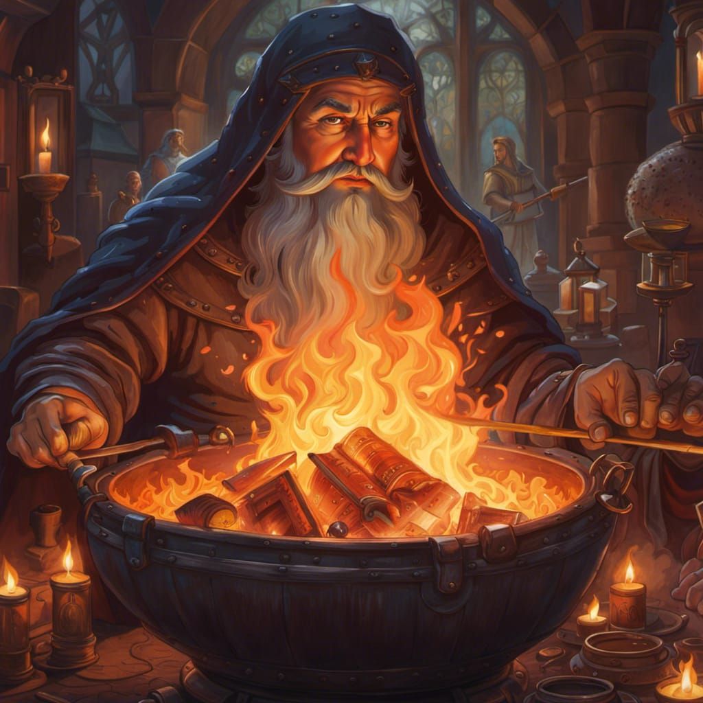 Wizard Brews Potions in Studio Ghibli Watercolor Style