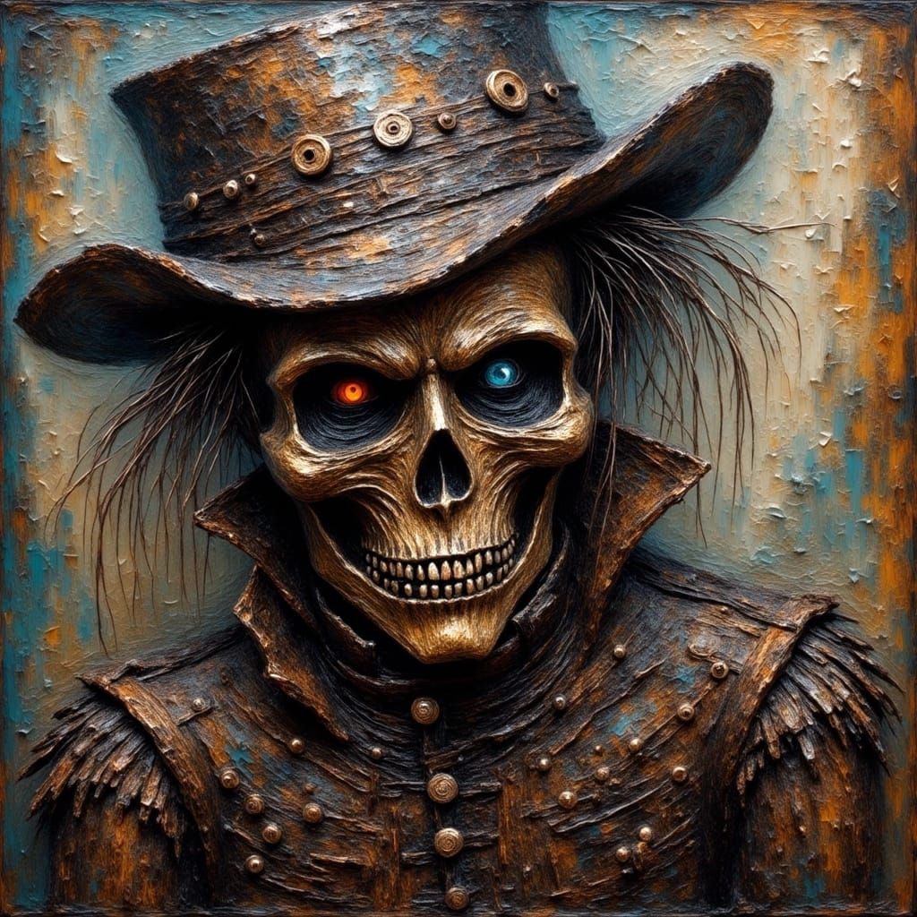 Gritty Macabre Scarecrow in Oil and Impasto Painting