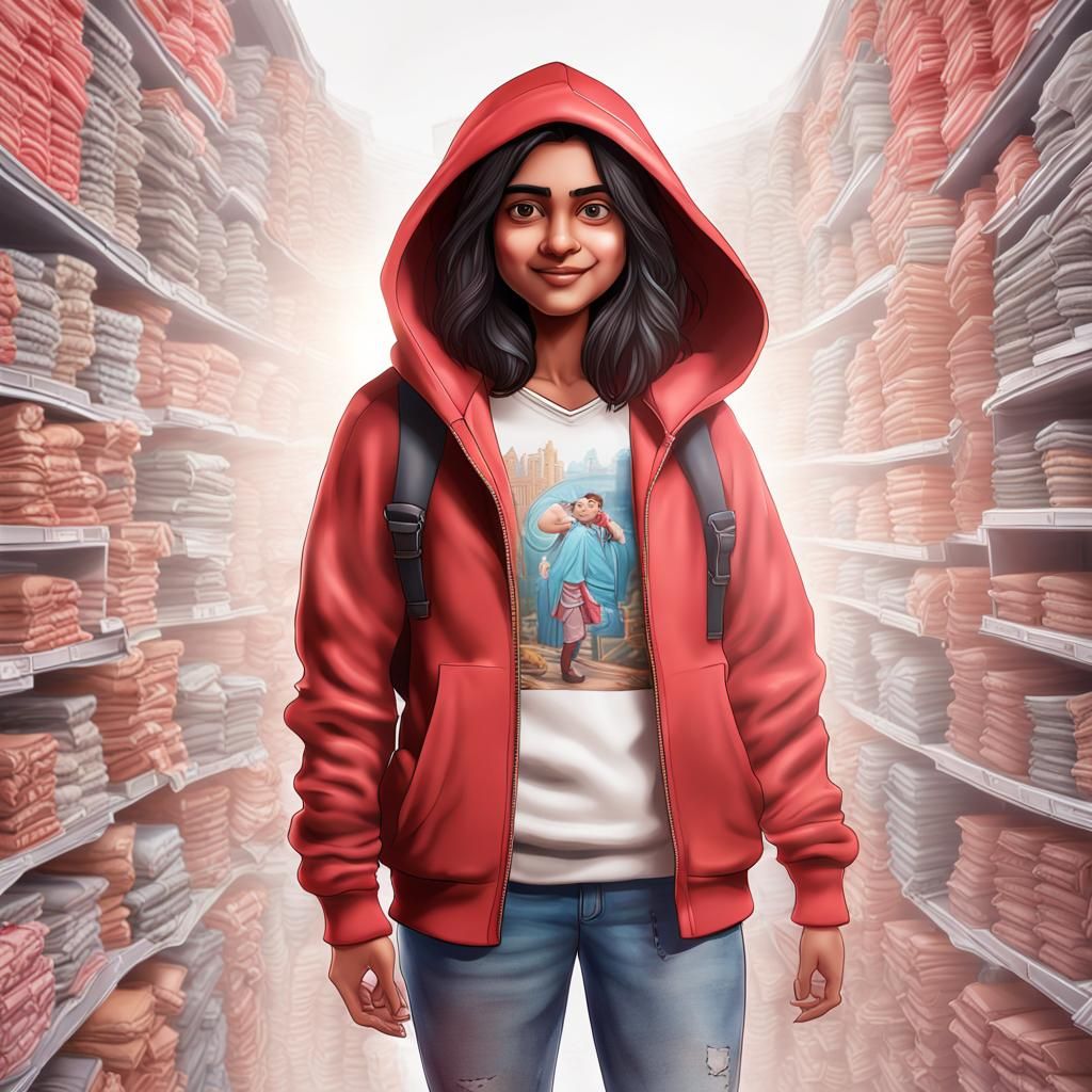 traveller indian girl, wearing blush red colour hoodies, 3D ...