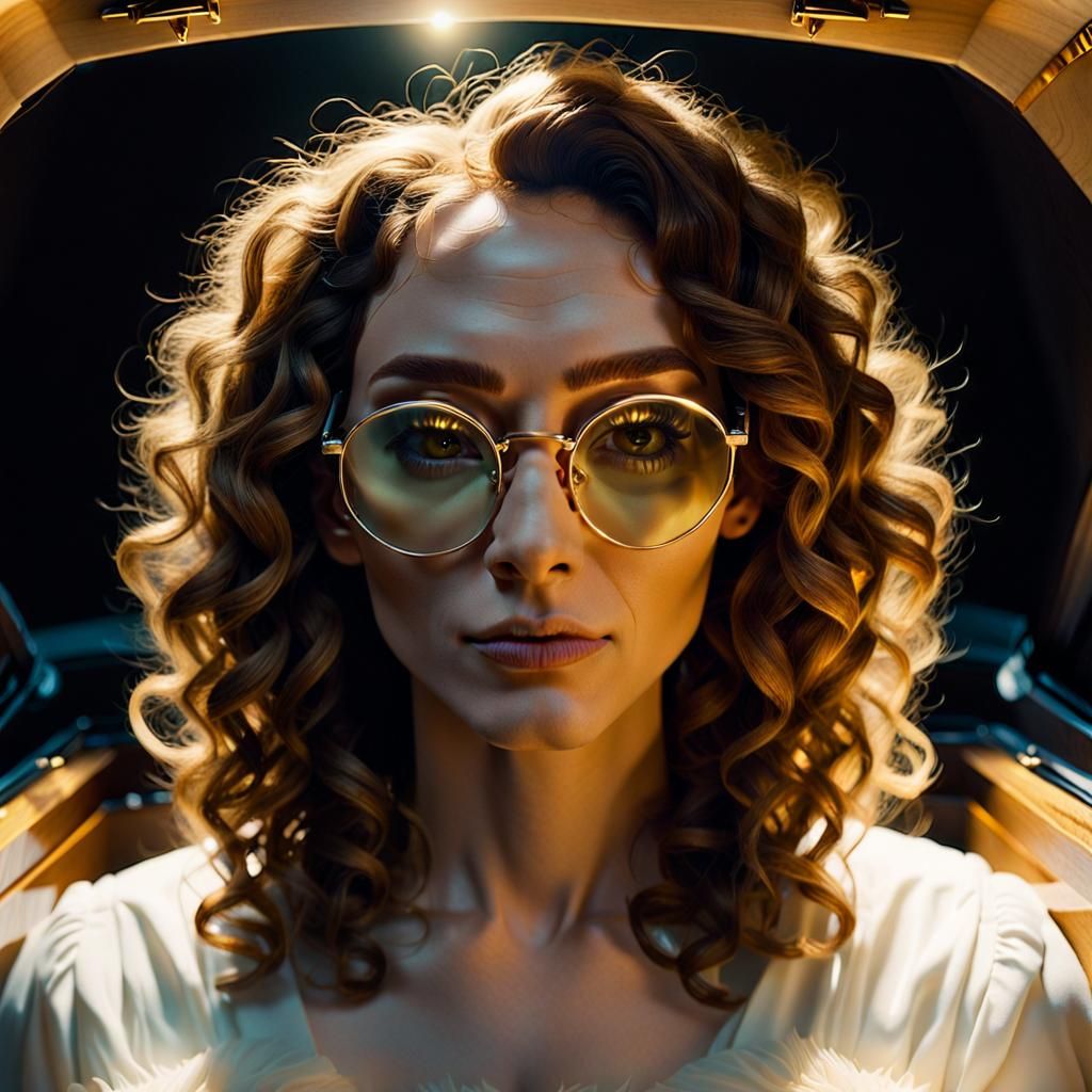 Whimsical Trans Woman in Casket, Cinematic Film Still