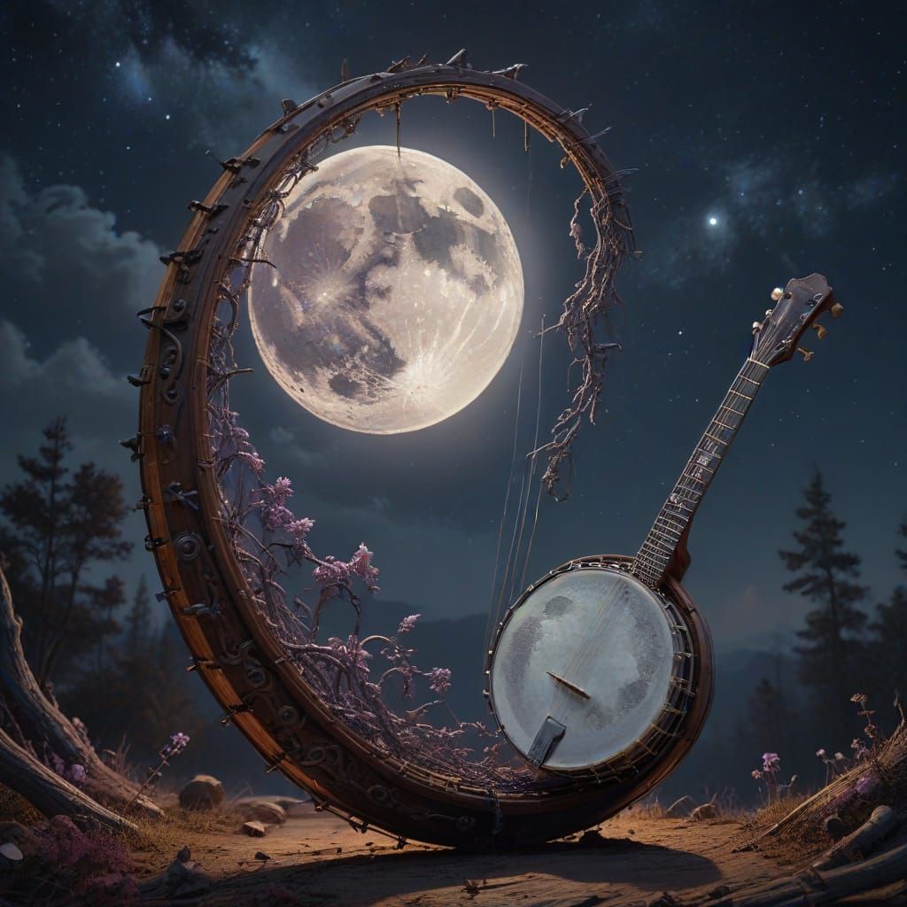 Majestic Moonlit Banjo in Dreamlike Detail
