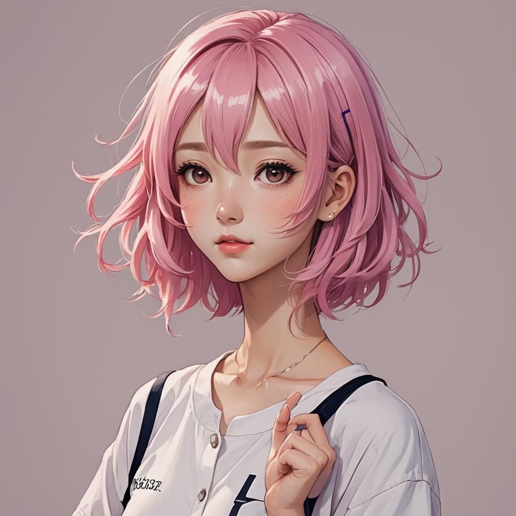Cute Anime Women with Vibrant Pink Hair