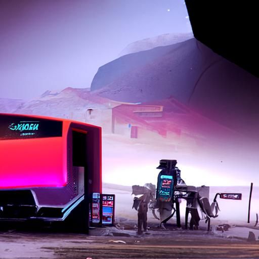 Gas Station on Futuristic Mars Landscape