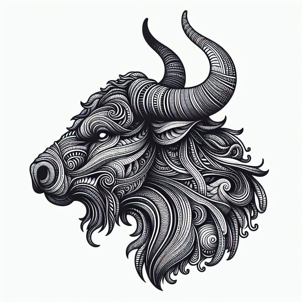 Abstract Zodiac Taurus Head in Fractal Wave Art