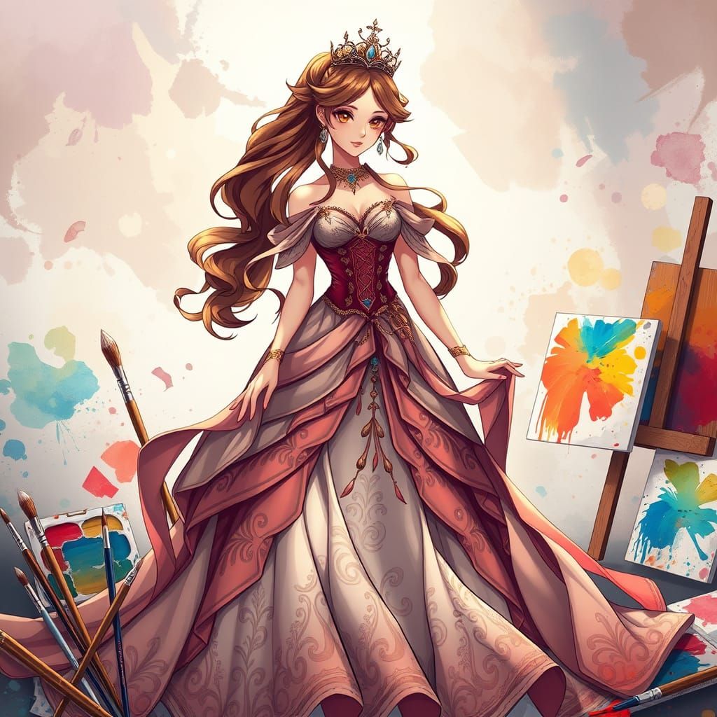 Regal Princess in Vibrant Anime Art Studio