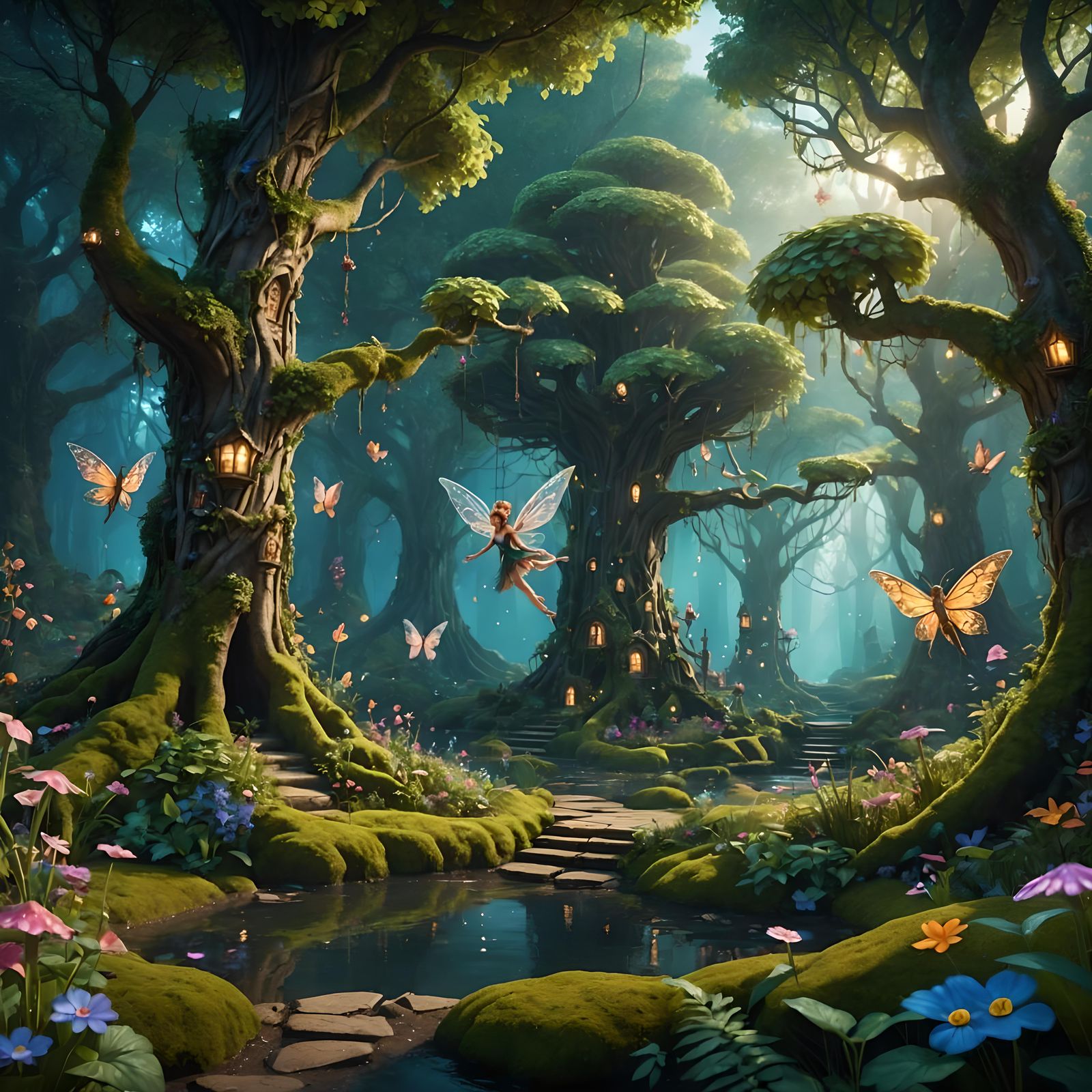 Whimsical Fairy Realm in Vibrant Fantasy Art