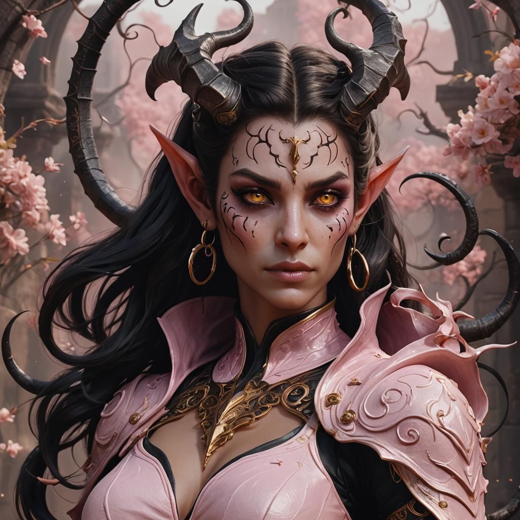 Surreal Fantasy Portrait of a Tiefling Rogue in Matte Painti...