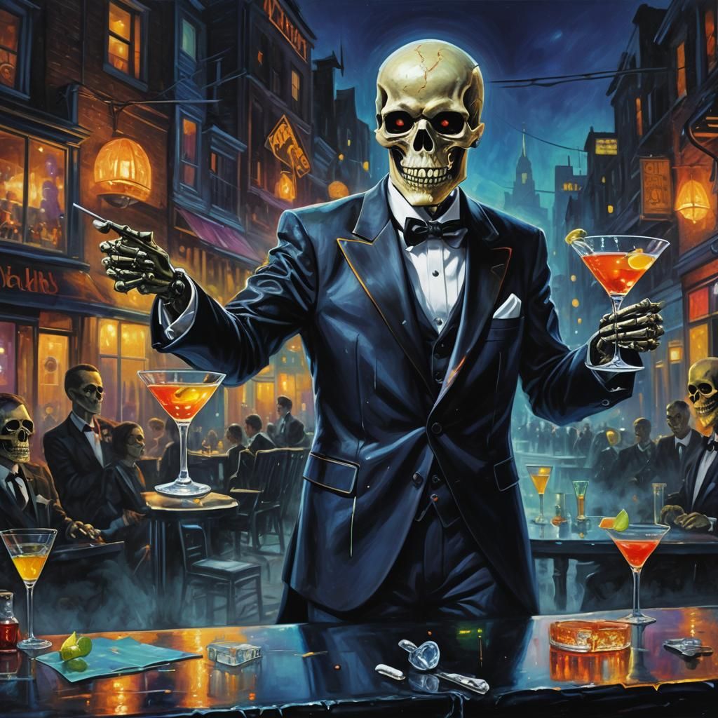 Elegant Undead Gentleman in a Moody Cityscape