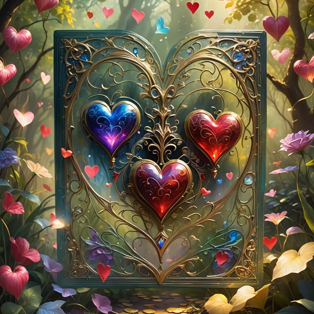 The 2 of Hearts Card in a Vibrant, Ethereal Garden