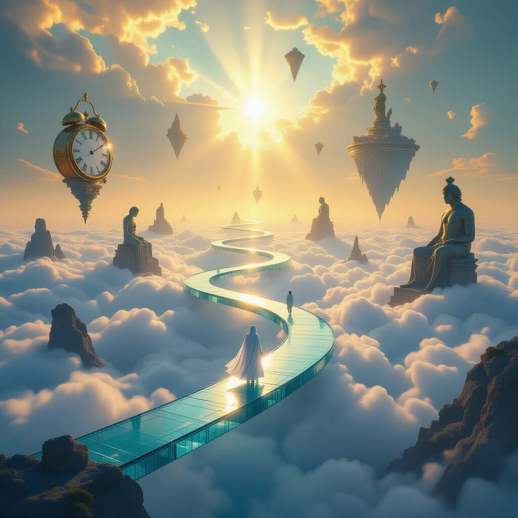 Surreal Cityscape with Floating Islands and Ethereal Light