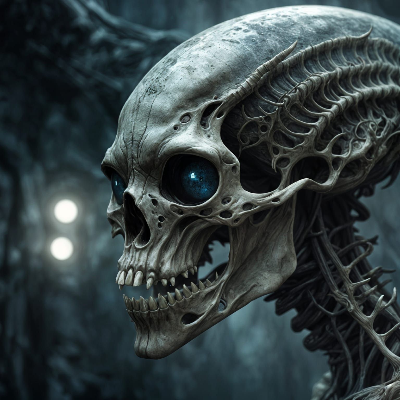 Eerily Lit Alien Skull in Hyperrealistic Ultra HD