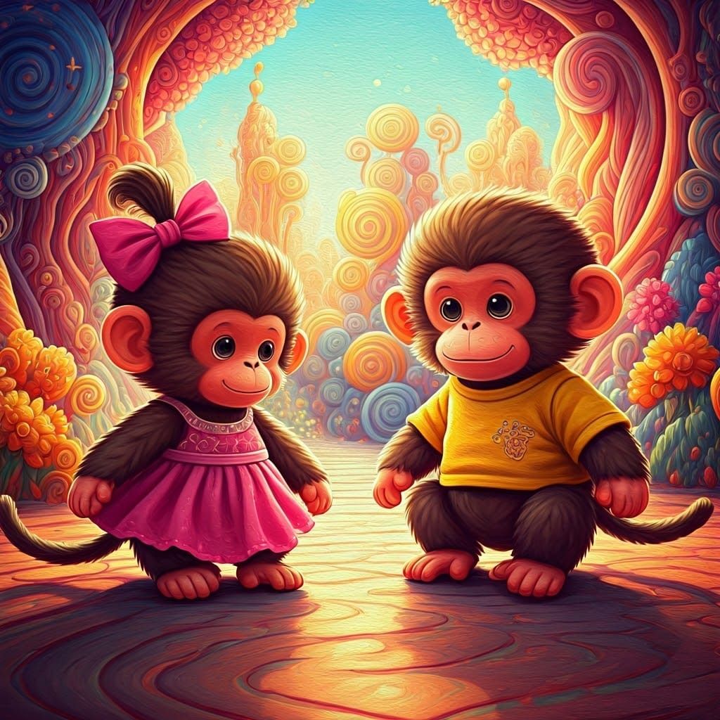 Whimsical Stuffed Monkeys in Candyland Wonderland