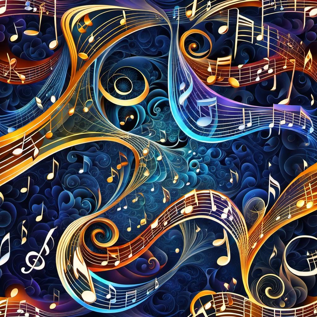 Musical Impression with Descending Notes and Shining Stars i...