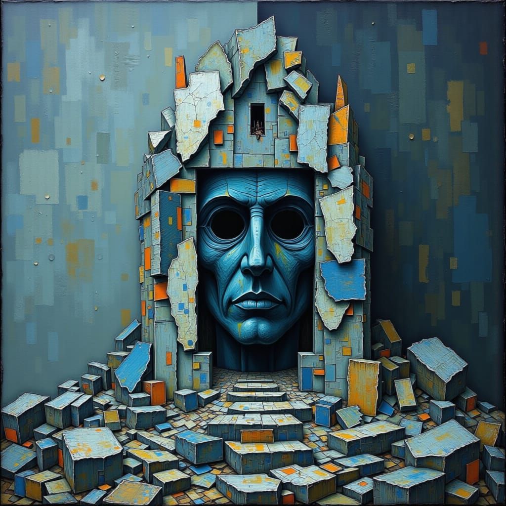 Surreal Shrine of Forgotten Names in Stone Blue