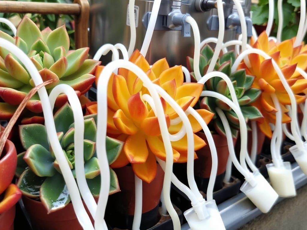 Succulent Plants Connected to Milking Machine
