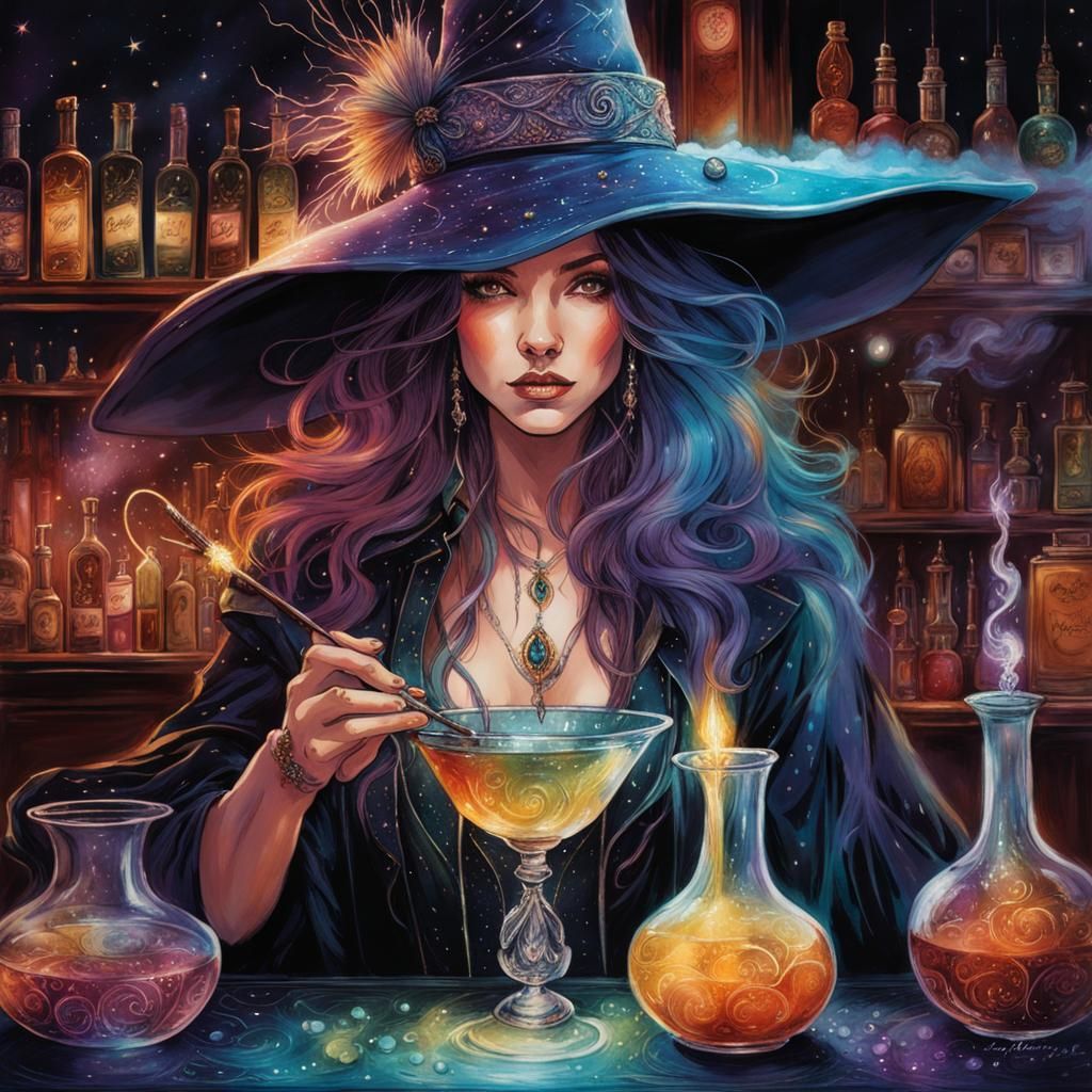Enchanting Cosmic Potion Maker in Supernova Glow