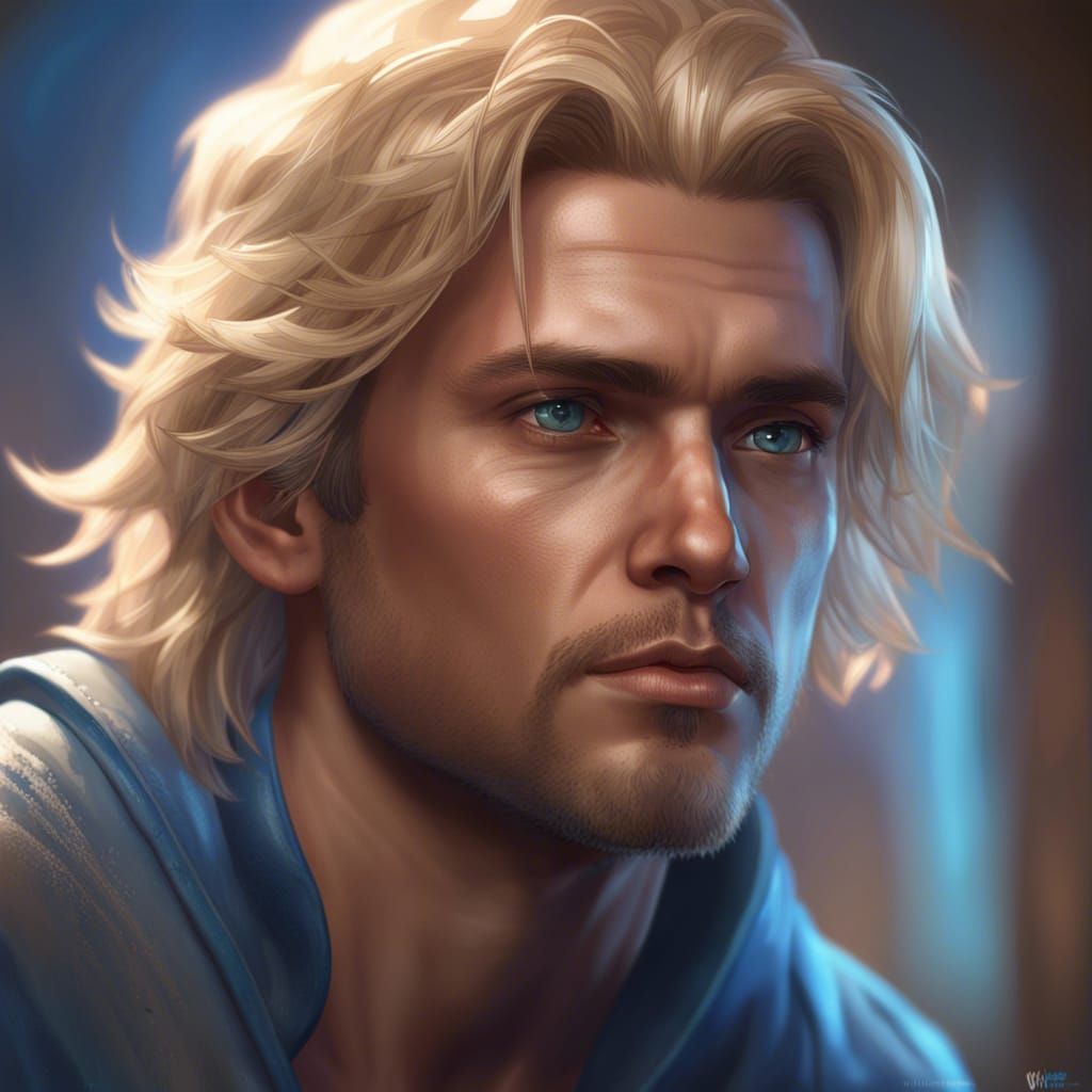 Surreal Portrait of a Handsome Young Man in a State of Melan...