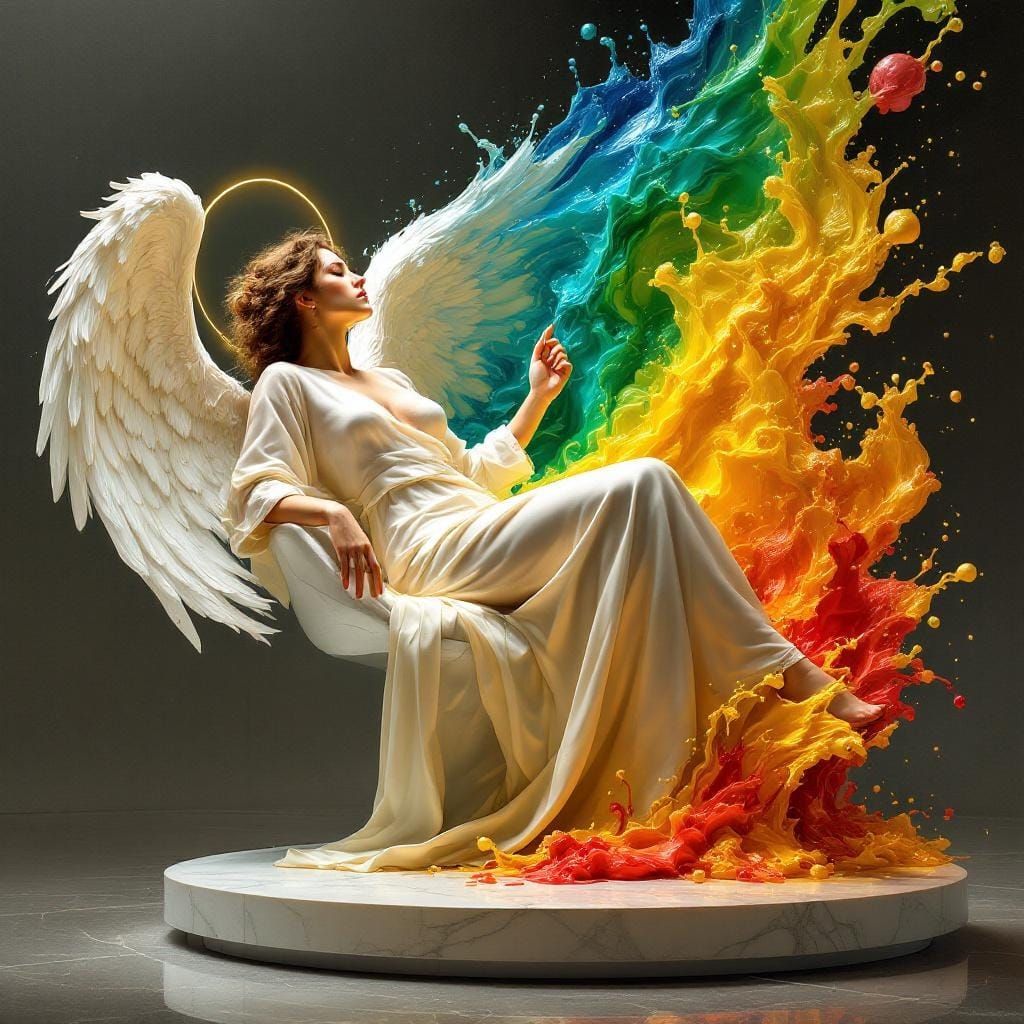Angel Reclining with Flowing Paint, Digital Art