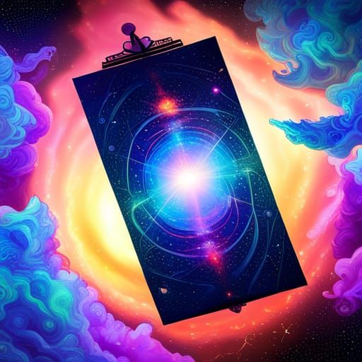 Cosmic Wedding Invitation Scroll in Holographic Astral Style