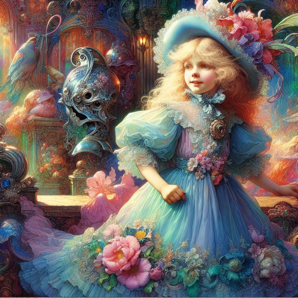 Enchanted Whimsy: A Dreamy Young Girl in Vibrant Wonderland