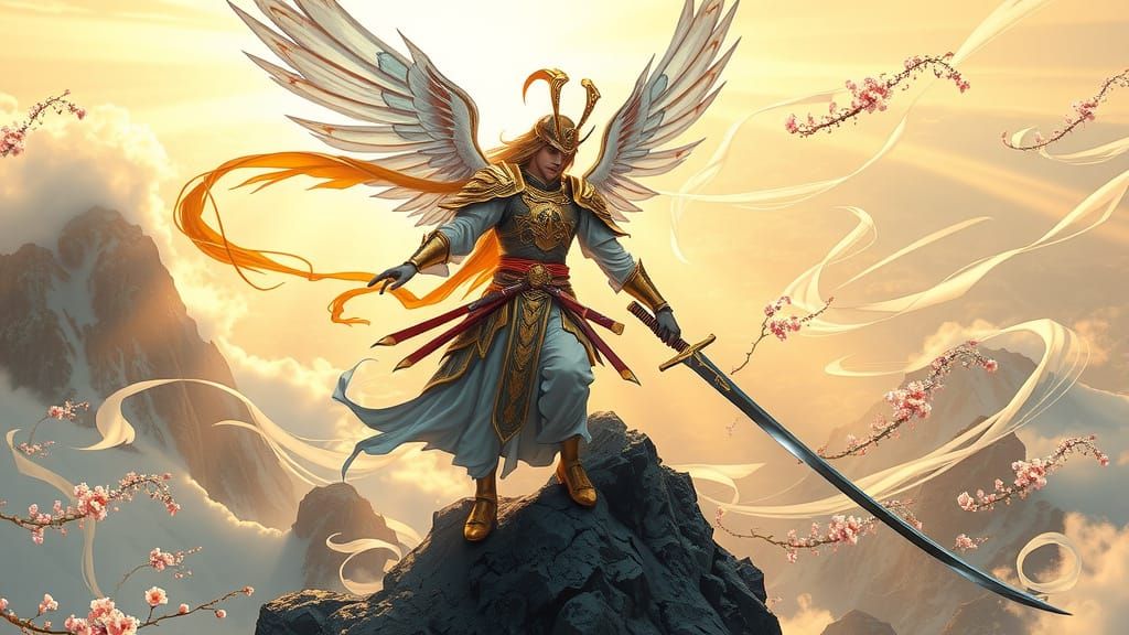 Celestial Samurai Warrior in Ornate Armor