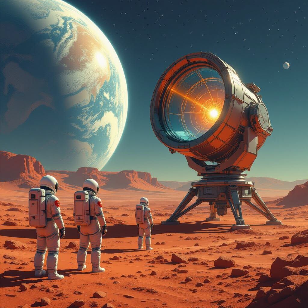 Martian Astronomers View Earth in Futuristic Landscape