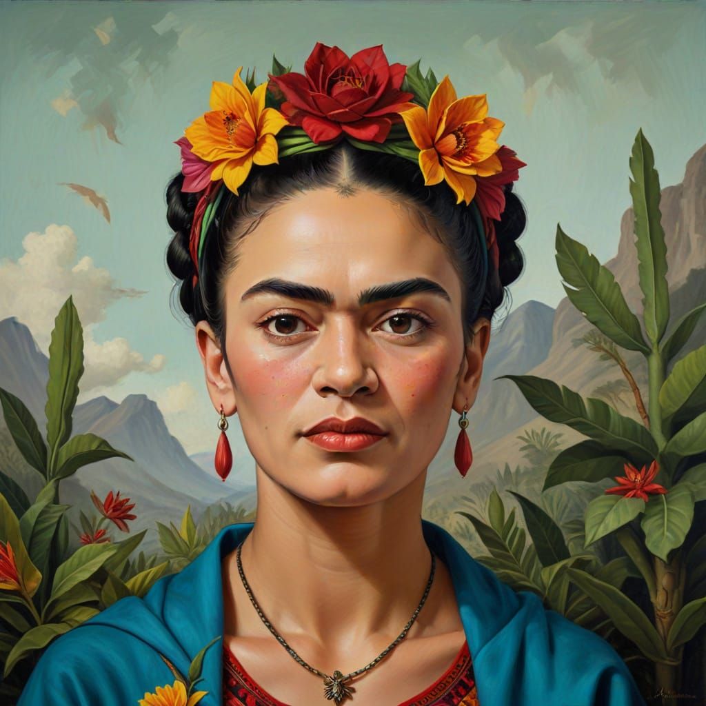 Frida Kahlo in Vibrant Oil Painting