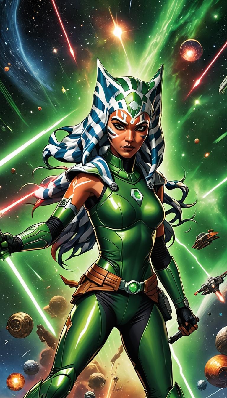 Ahsoka as a Cosmic Green Lantern in Star Wars Meets DC Comic...