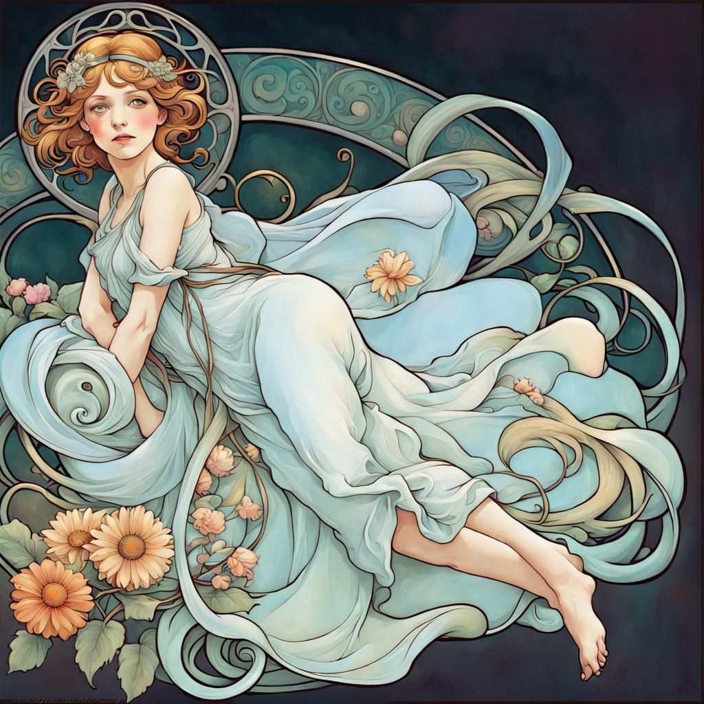 Ethereal Art Nouveau Portrait of a Young Soul